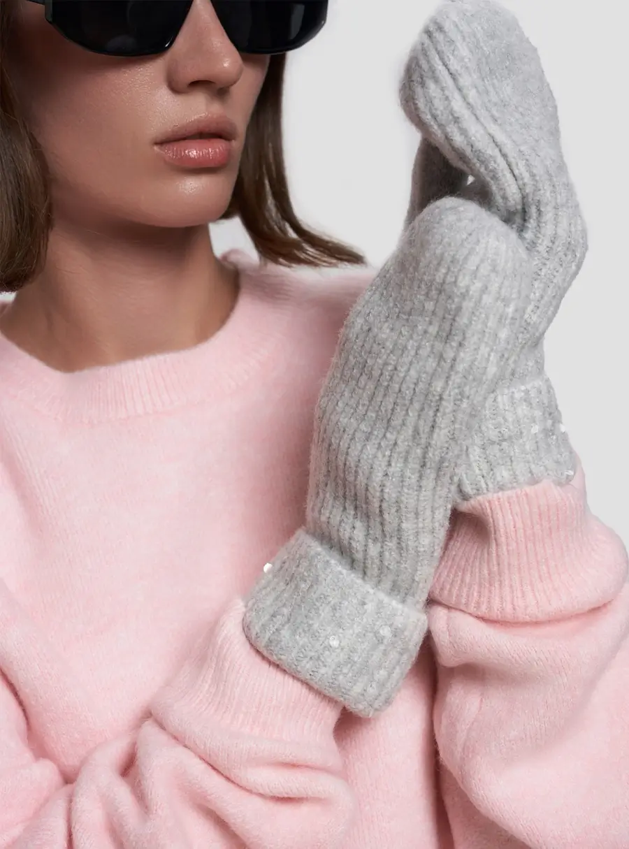 Варежки женские, с пайетками, Knitting