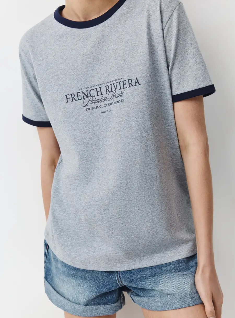 Футболка женская, с контрастным кантом, серая, Isidora